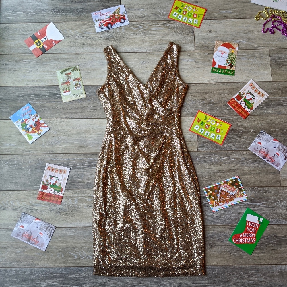 Gold Sequined Ralph Lauren Cocktail Dress